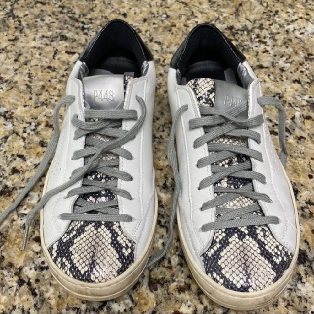White w/ snakeskin accents  P448 John Sneaker Women's Size 38 or 7.5